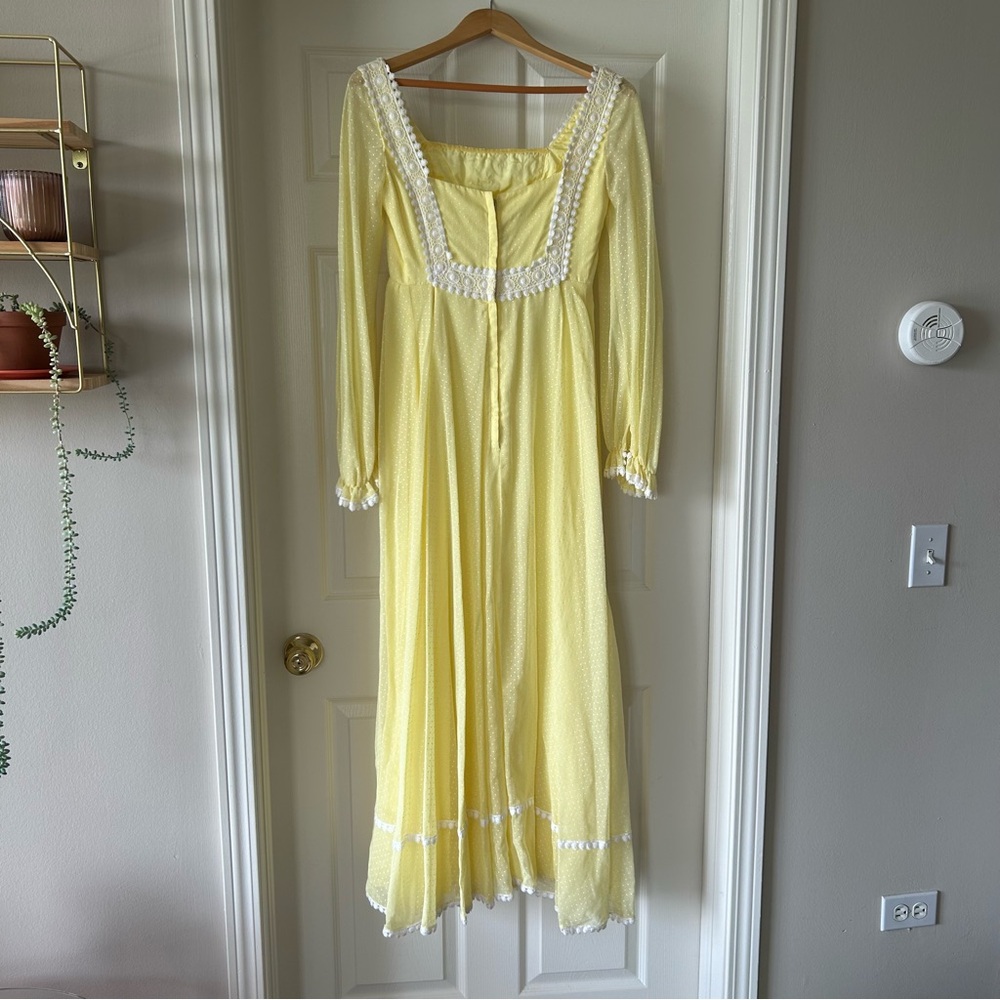 Vintage Sylvia Ann Yellow Swiss Dot Maxi Dress - Picture 2 of 15